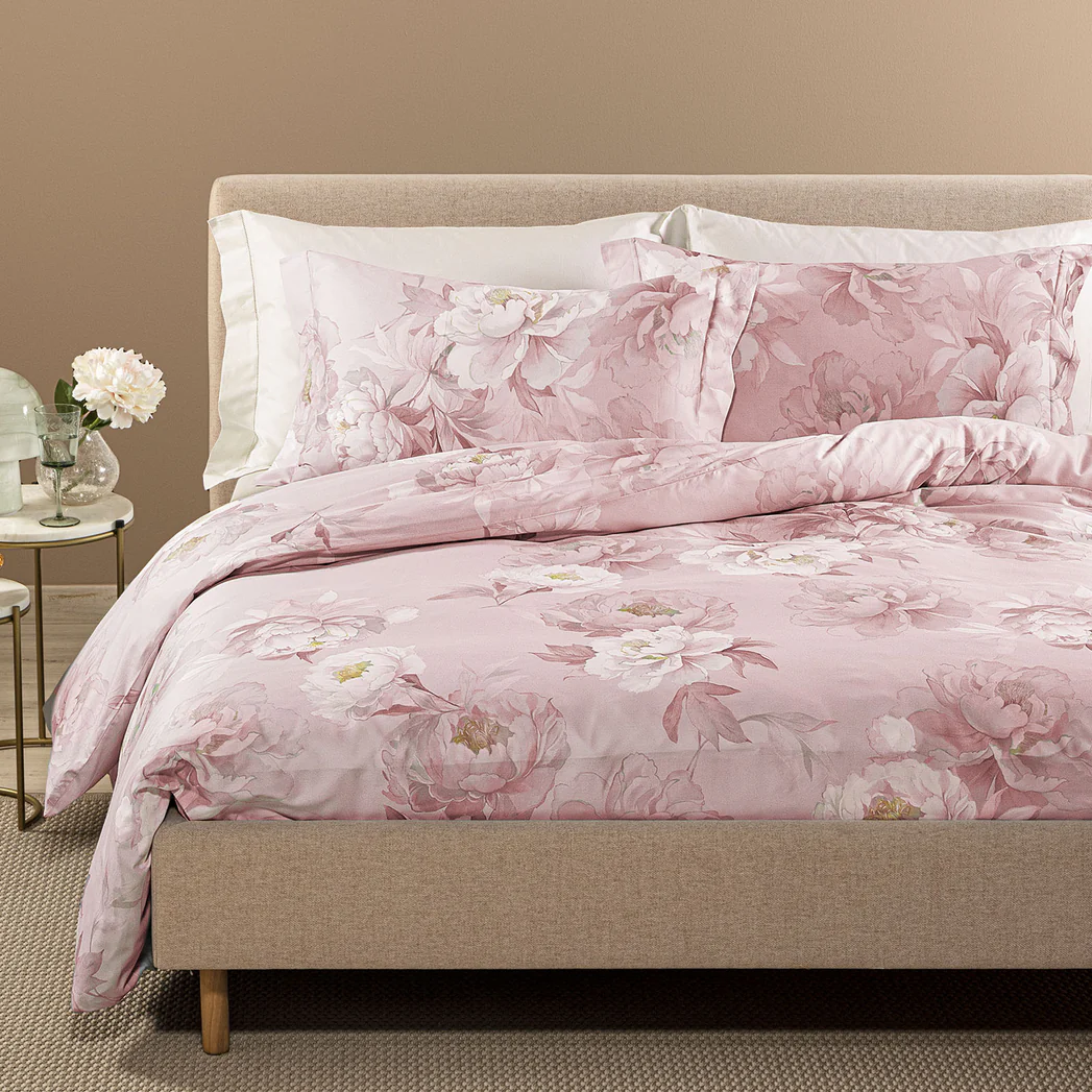 Eloise - Completo Copripiumino Matrimoniale - Raso di Cotone - Rosa - Caleffi