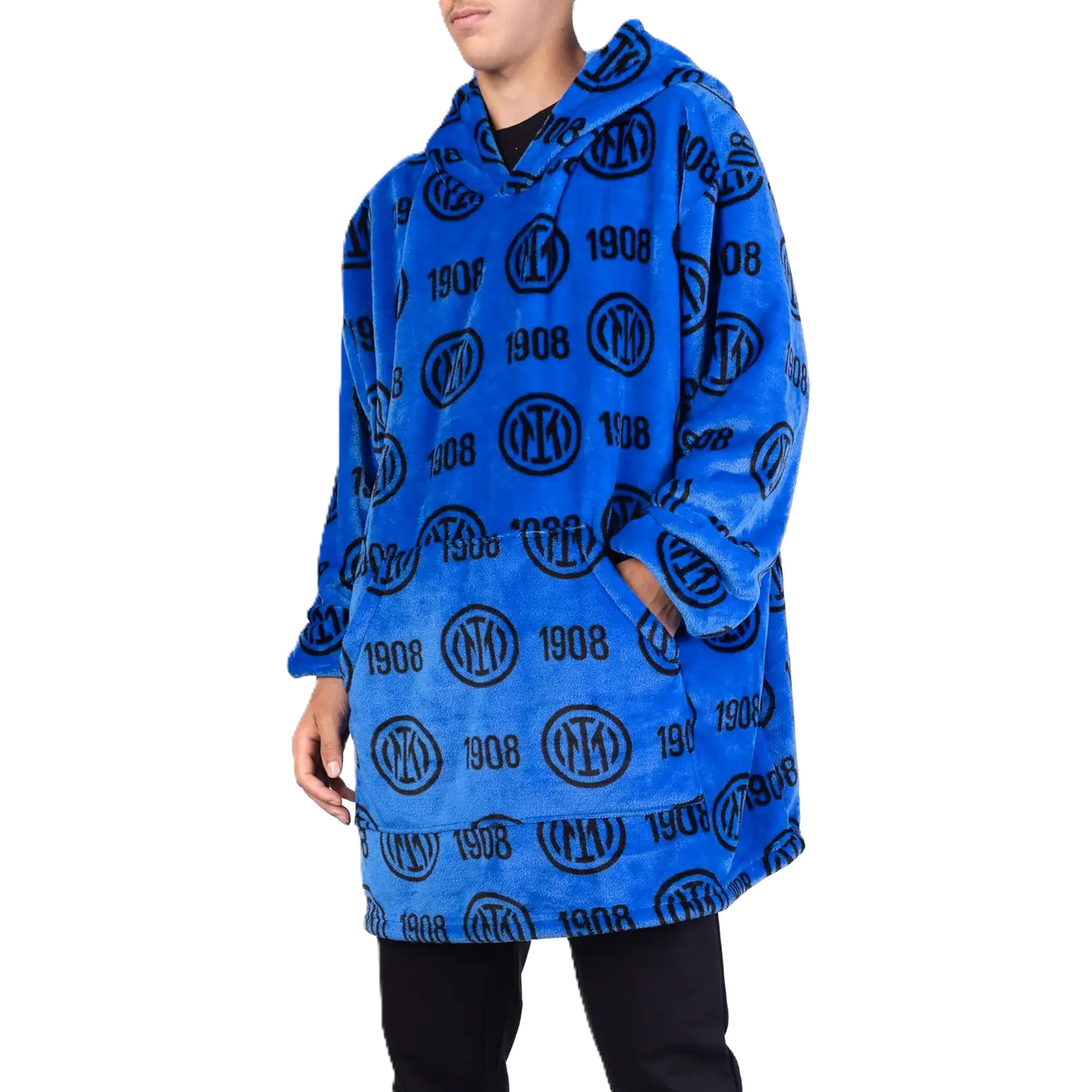Poncho Inter – Pile in Poliestere Nero e Azzurro - Taglia Unica Adulto