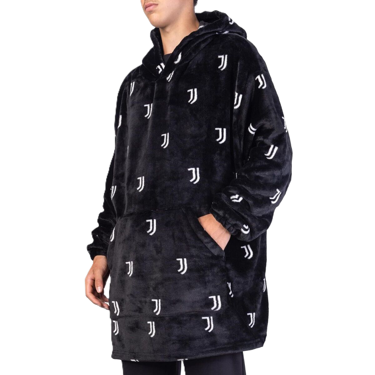 Poncho Juventus – Pile in Poliestere Nero e Bianco - Taglia Unica Adulto
