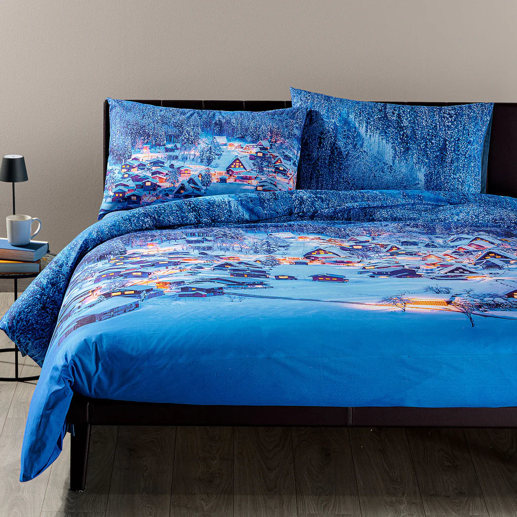 Copripiumino Matrimoniale Winter Mountain – 100% Cotone – Collezione Sogni di Viaggio – Made in Italy