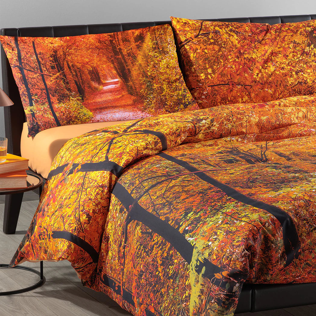 Copripiumino Matrimoniale Autumn Leaves – 100% Cotone – Collezione Sogni di Viaggio – Made in Italy