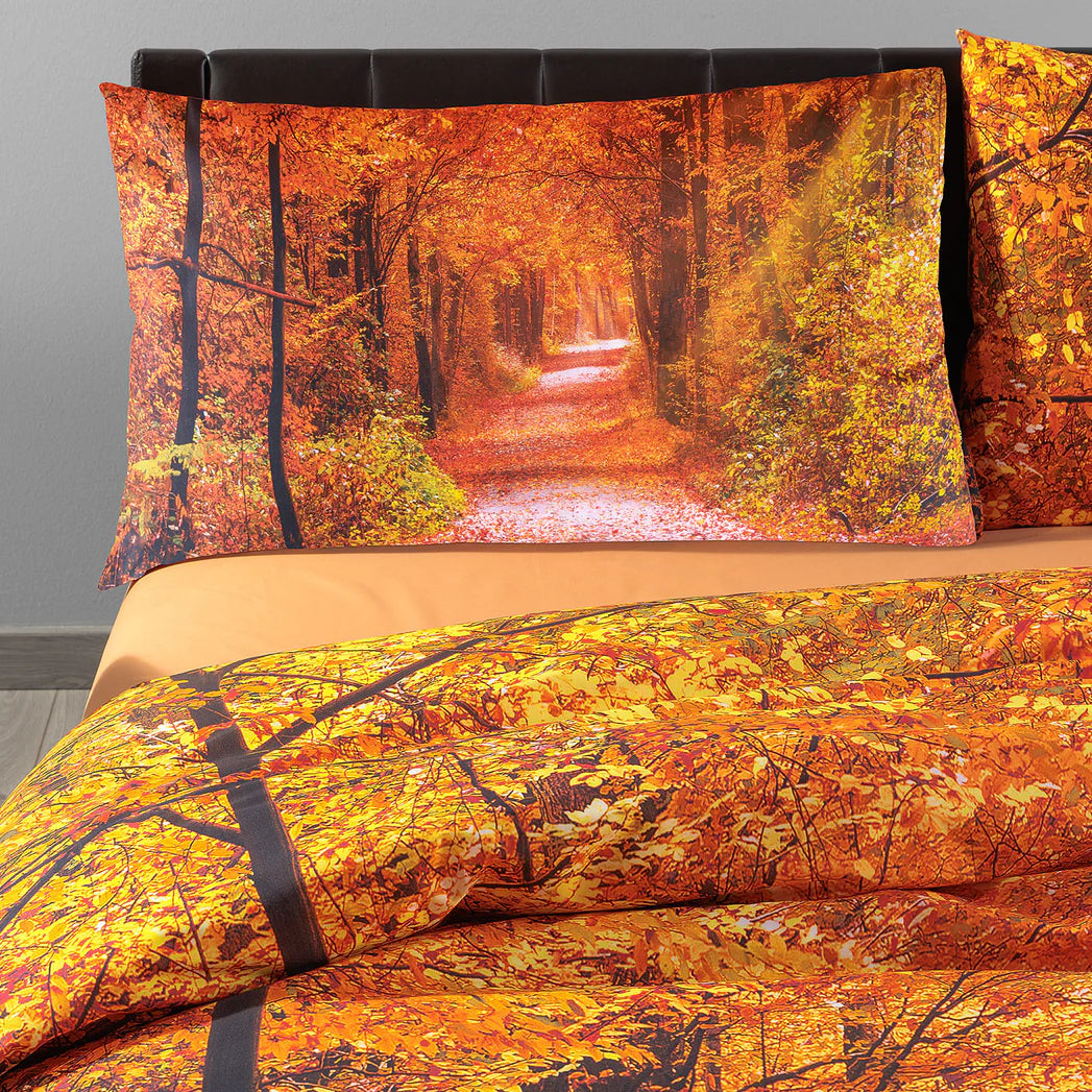 Copripiumino Matrimoniale Autumn Leaves – 100% Cotone – Collezione Sogni di Viaggio – Made in Italy