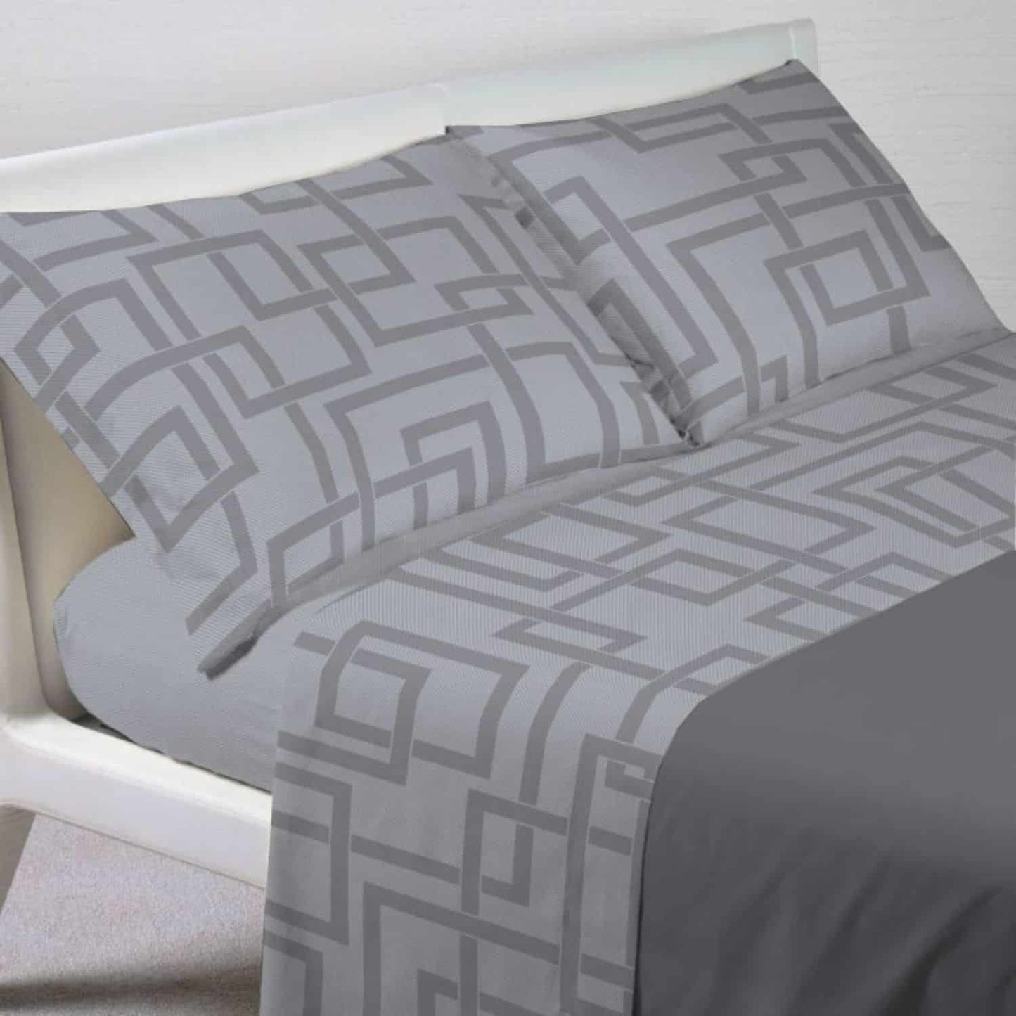 Completo Lenzuola Lab Grigio – Fantasia Cotone – Linea Quadrifoglio – Made in Italy