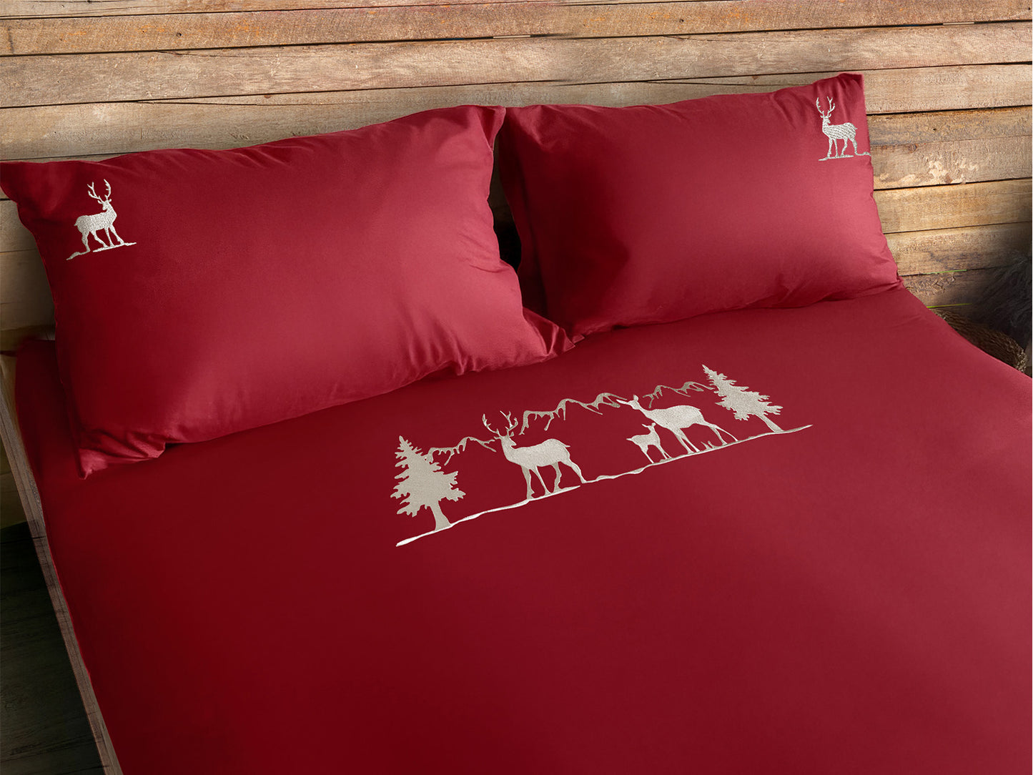 Parure Copripiumino Ricamato Mountain in Cotone Satin – Eleganza Naturale