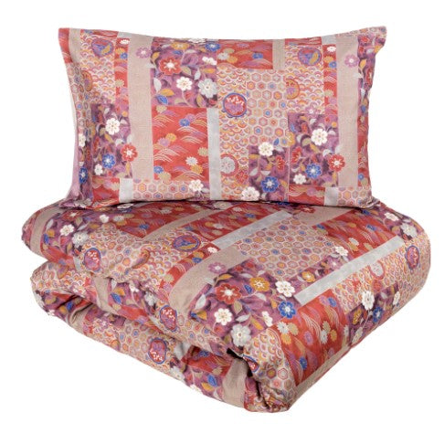 Kiyomi - Parure Copripiumino Matrimoniale – Raso di Cotone – Made in Italy - Fazzini