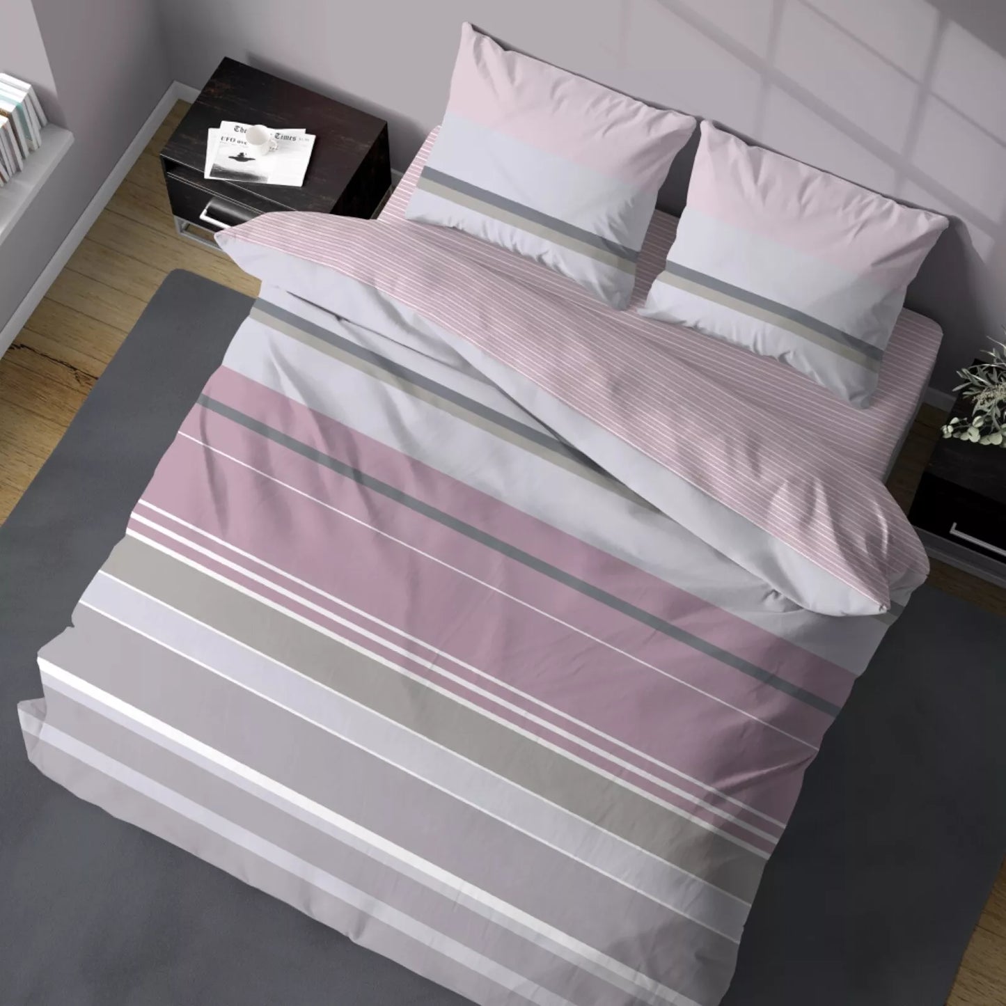 Completo Lenzuola Matrimoniale Scia Rigato – 100% Cotone Made in Italy