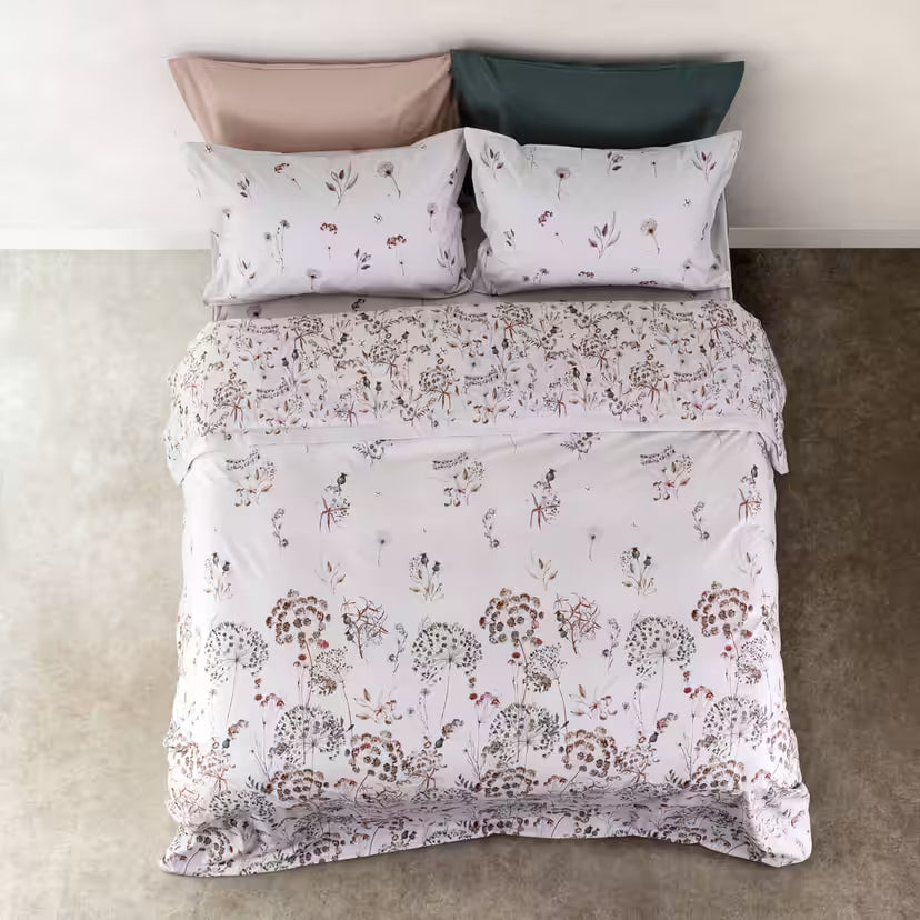 Completo Lenzuola Cogal "DayDream" - 100% Cotone Madapolam - Federe con Volant - Effetto Copriletto
