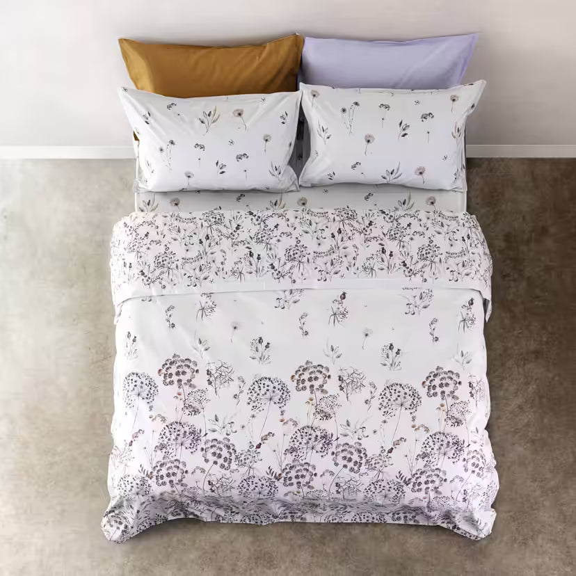 Completo Lenzuola Cogal "DayDream" - 100% Cotone Madapolam - Federe con Volant - Effetto Copriletto