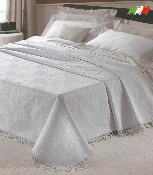 Copriletto Matrimoniale Broccato in Puro Cotone con Pizzo – Modello King | Made in Italy