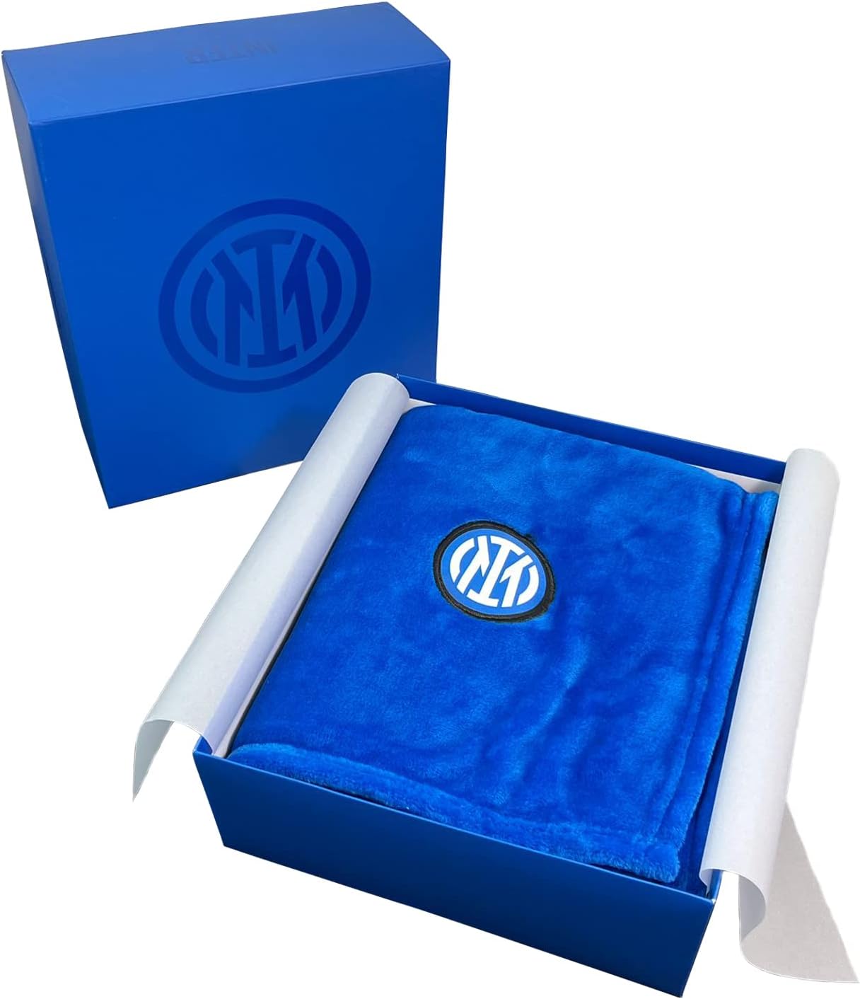 Plaid Inter Ufficiale – Coral Morbido Tinta Unita con Logo, Nero Azzurro