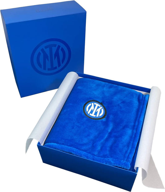 Plaid Inter Ufficiale – Coral Morbido Tinta Unita con Logo, Nero Azzurro