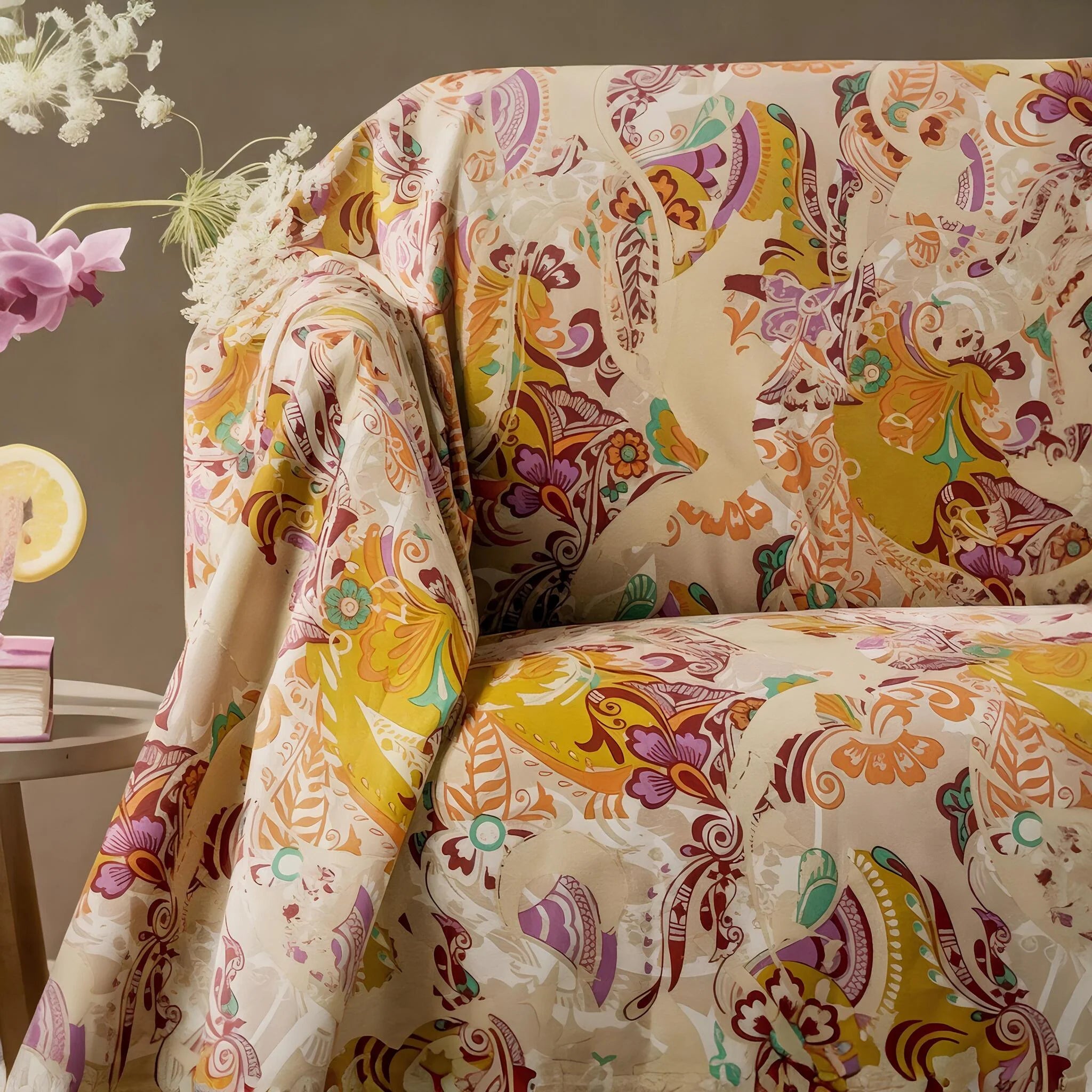 Telo Arredo Copridivano Caleffi GranDecor "Laos" - 100% Cotone Multiuso