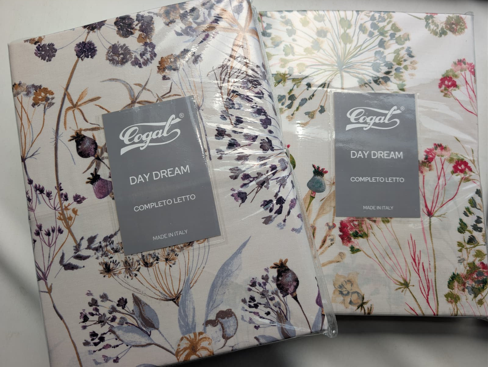 Completo Lenzuola Cogal "DayDream" - 100% Cotone Madapolam - Federe con Volant - Effetto Copriletto