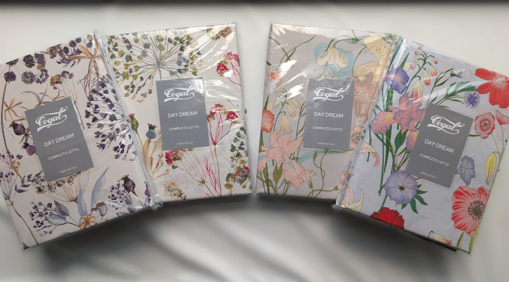 Completo Lenzuola Cogal "DayDream" - 100% Cotone Madapolam - Federe con Volant - Effetto Copriletto