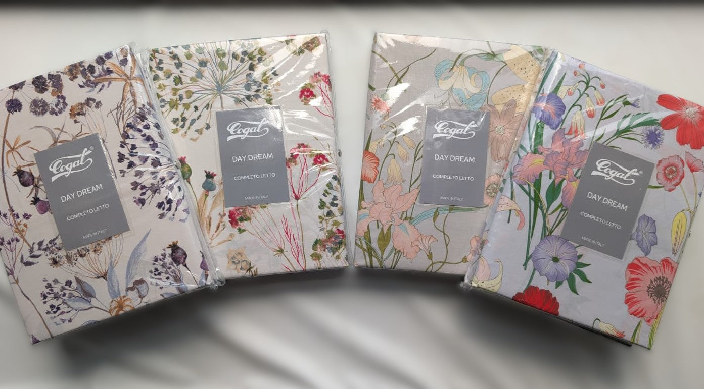 Completo Lenzuola Cogal "DayDream" - 100% Cotone Madapolam - Federe con Volant - Effetto Copriletto