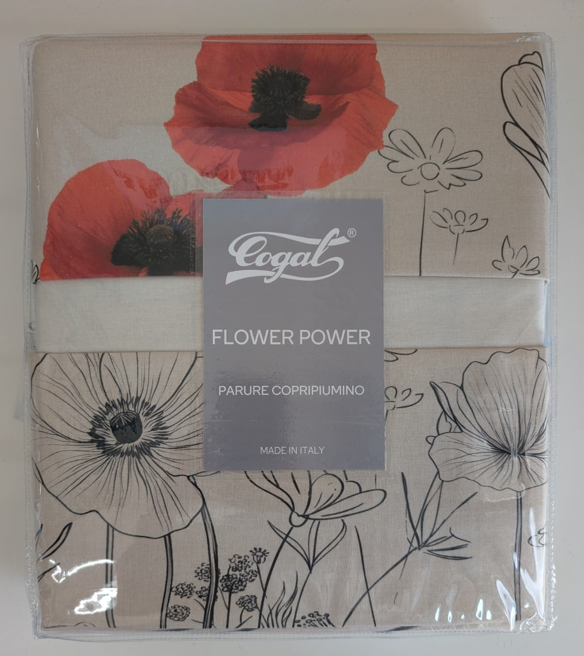 Parure Copripiumino Matrimoniale Cogal Flower Power Dis. 2650 - In Cotone Supreme con Stampa Digitale Piazzata