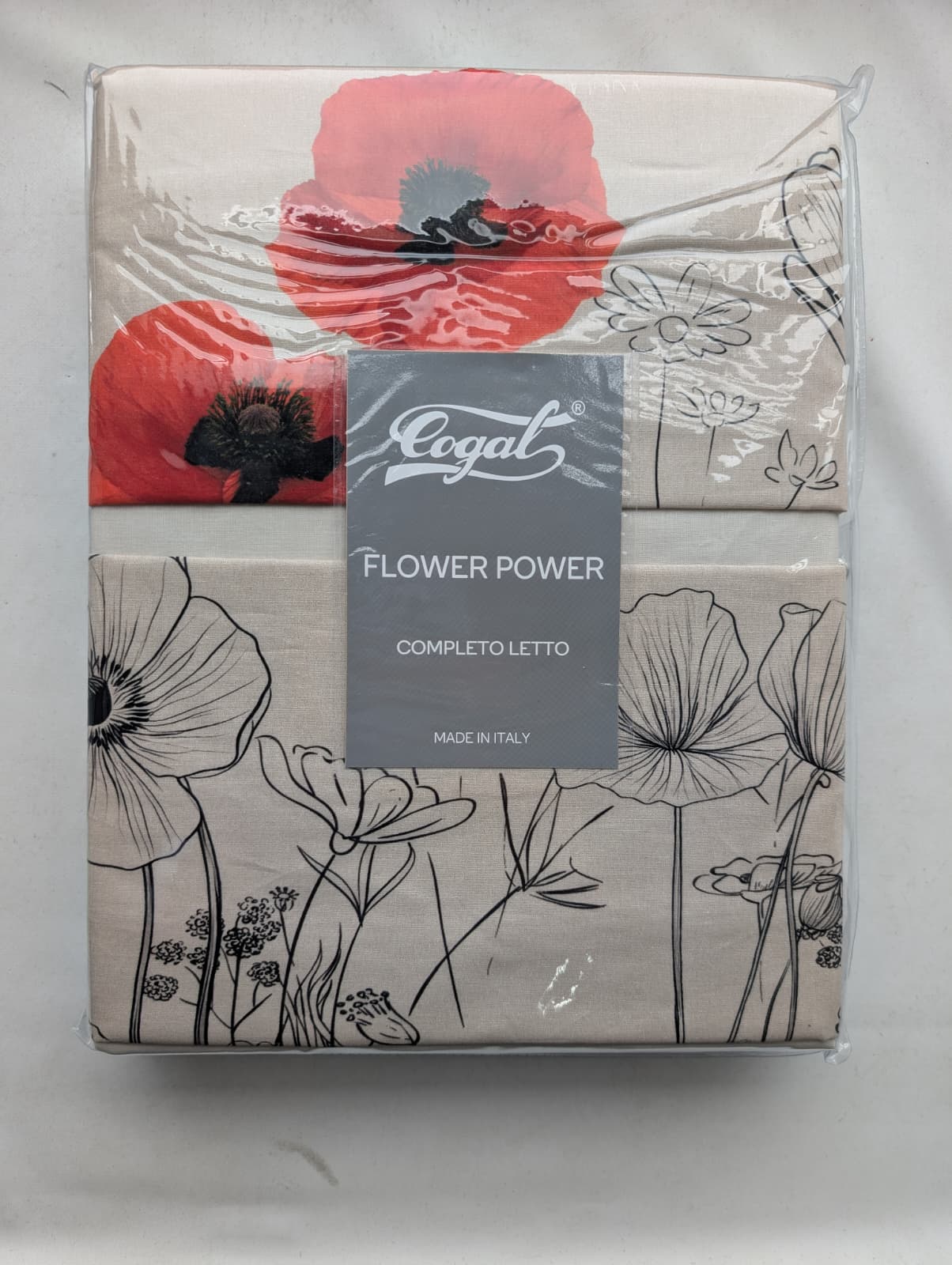 Completo Lenzuola Copriletto Cogal Flower Power dis.2650 - Balza a giorno