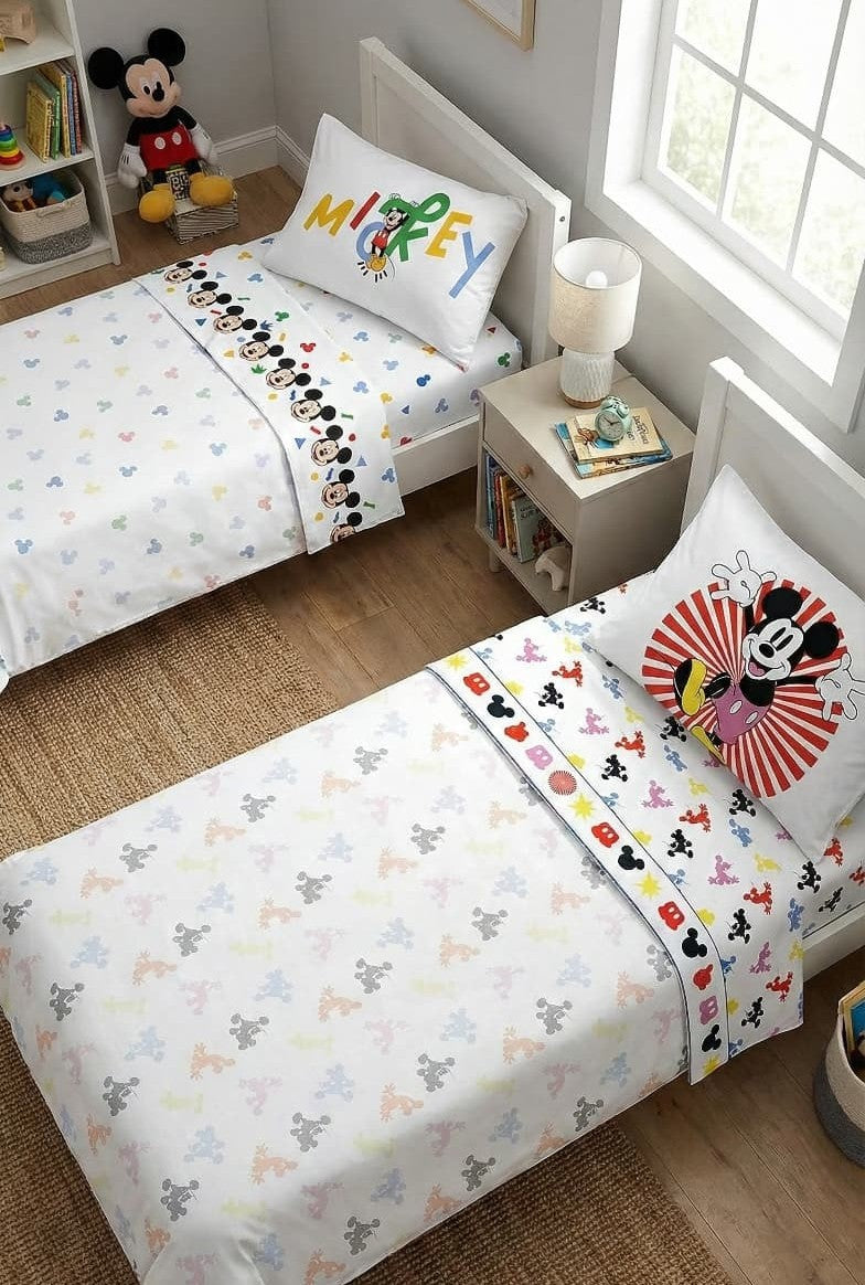 Completo Lenzuola Singolo Caleffi Mickey and Friends - 100% Cotone | Set 3 Pezzi