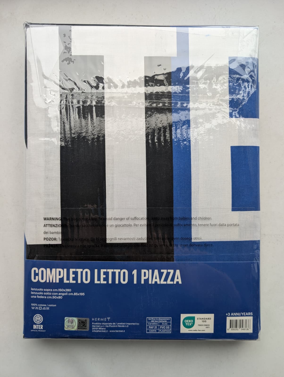 Completo Lenzuola Inter Official Product - Hermet - Letto Singolo 1 Piazza