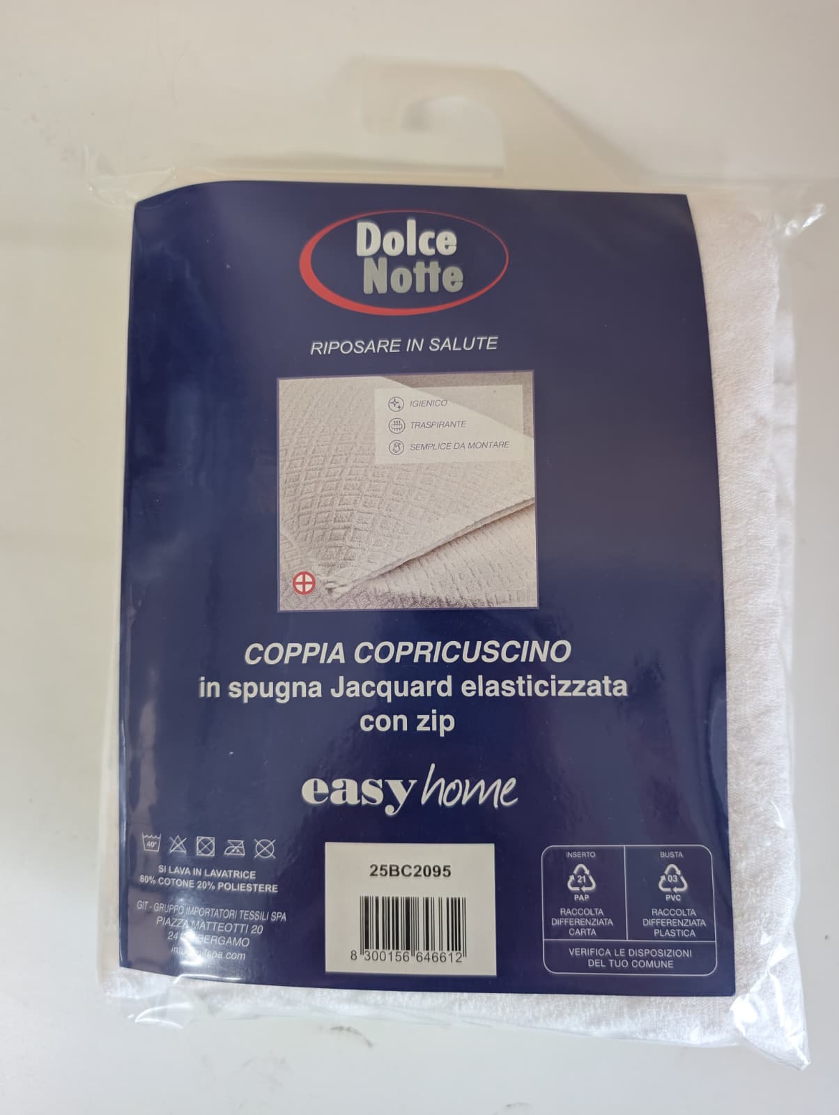Coppia Copricuscini Easy Home Dolce Notte - Spugna Jacquard Elasticizzata con Zip