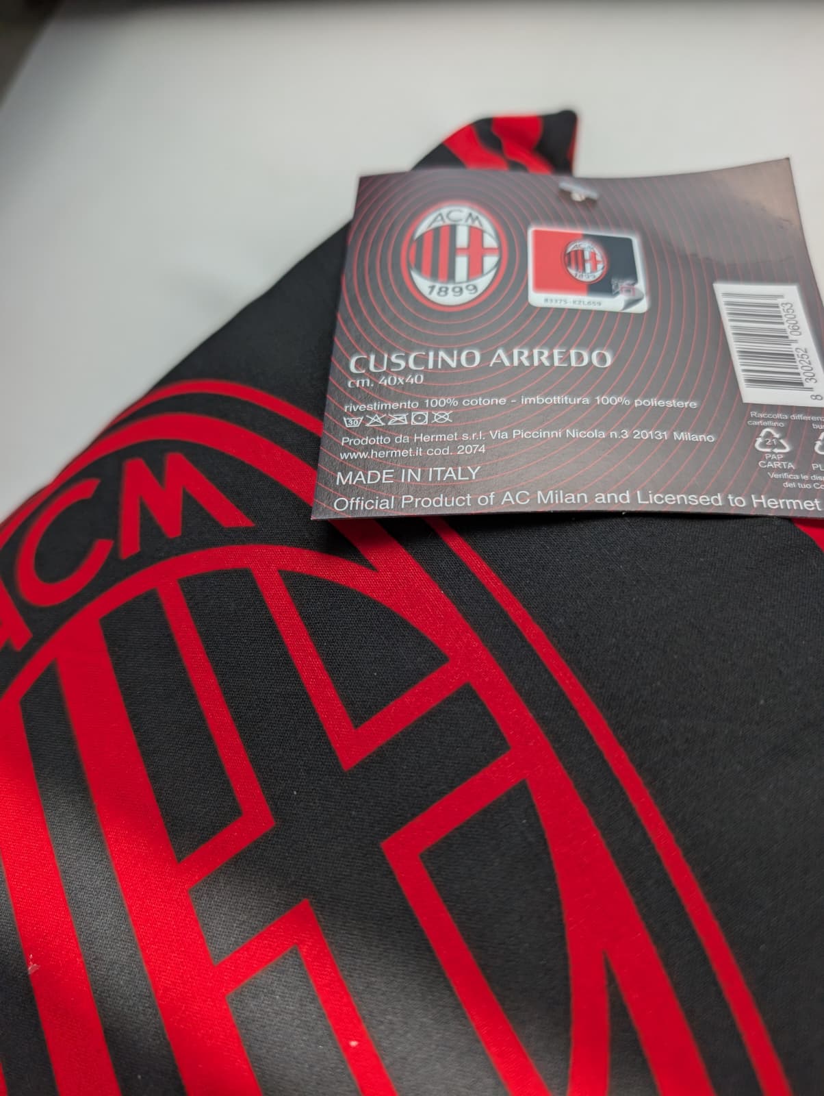 Cuscino Arredo AC Milan Official Product - Quadrato o Sagomato Rotondo