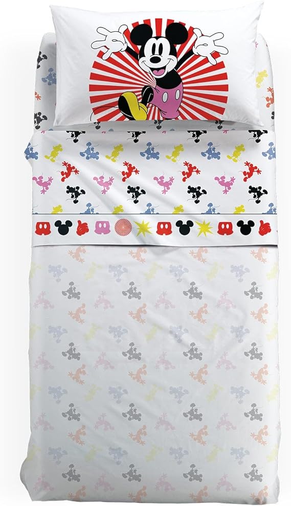 Completo Lenzuola Singolo Caleffi Mickey and Friends - 100% Cotone | Set 3 Pezzi