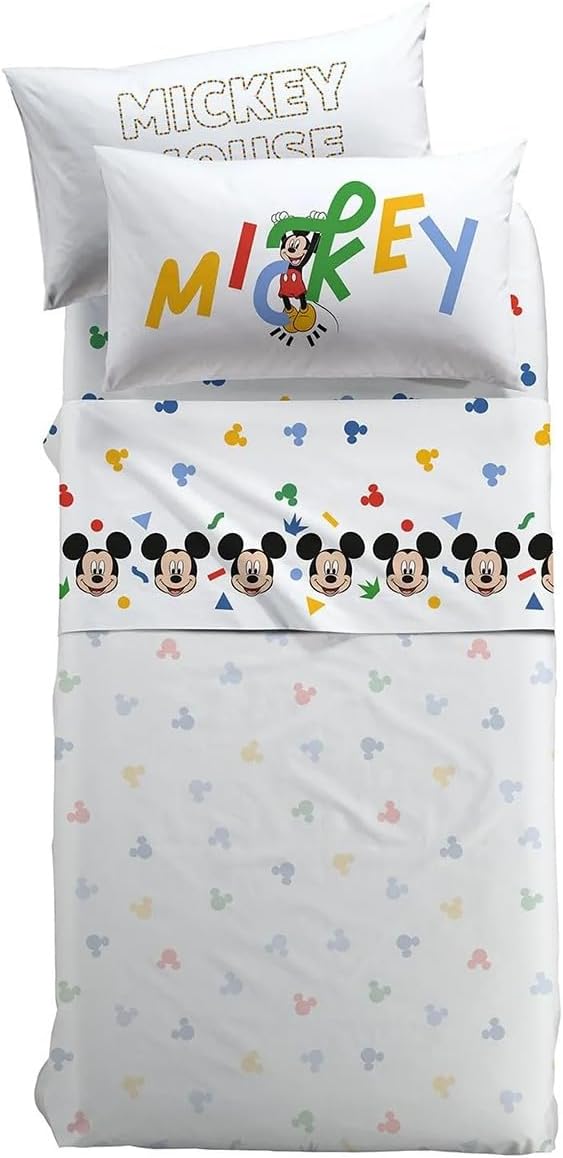 Completo Lenzuola Singolo Caleffi Mickey and Friends - 100% Cotone | Set 3 Pezzi