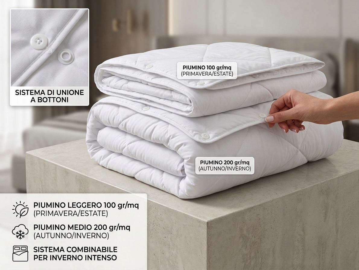 Piumino Quattro Stagioni Dolomiti in Microfibra - Interno Letto Anallergico Effetto Piuma con Bottoni