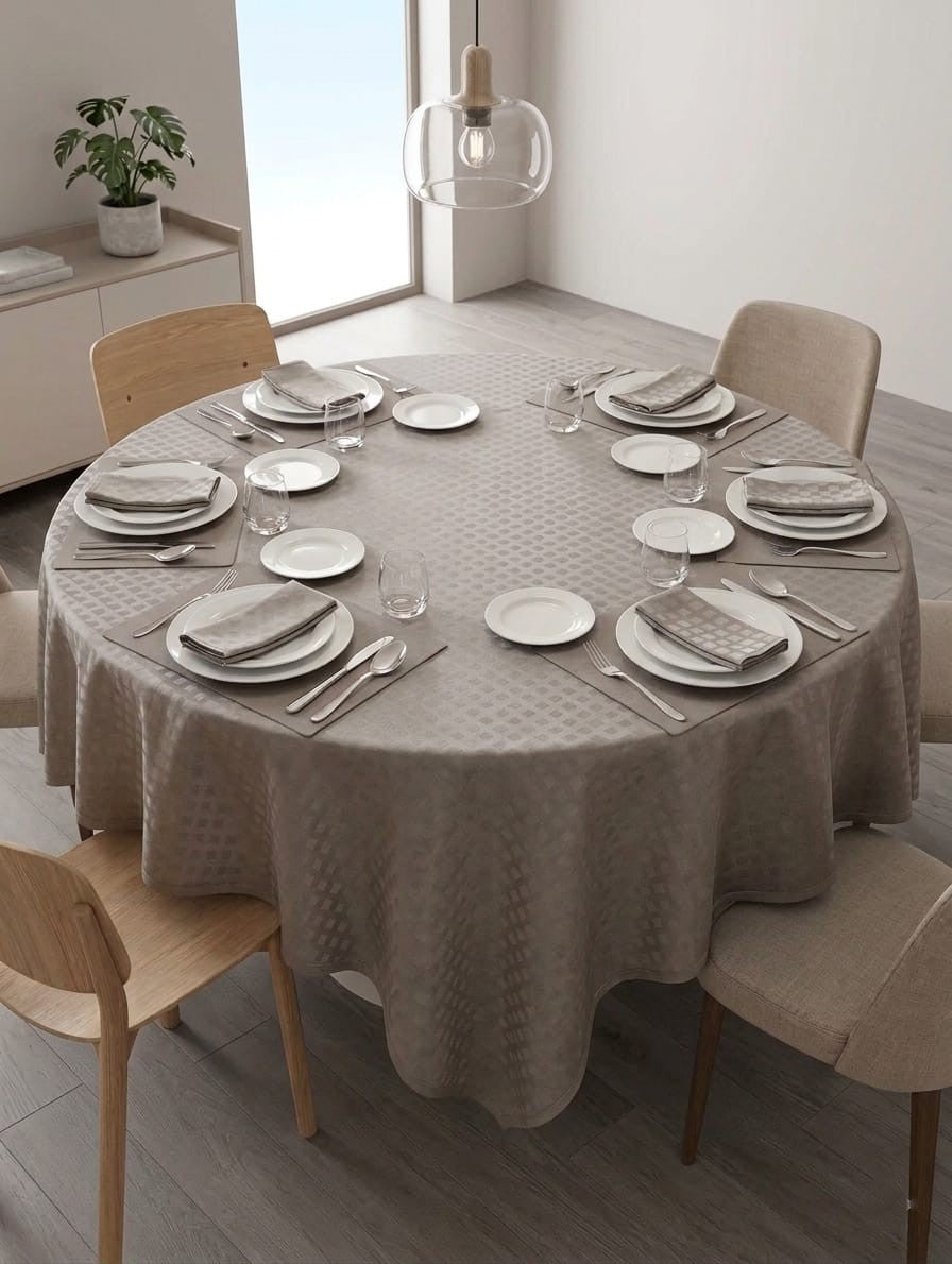 Tovaglia Rotonda 175 cm Dreams Fiandra Rubino - In Pregiato 100% Cotone Mercerizzato con 8 Tovaglioli