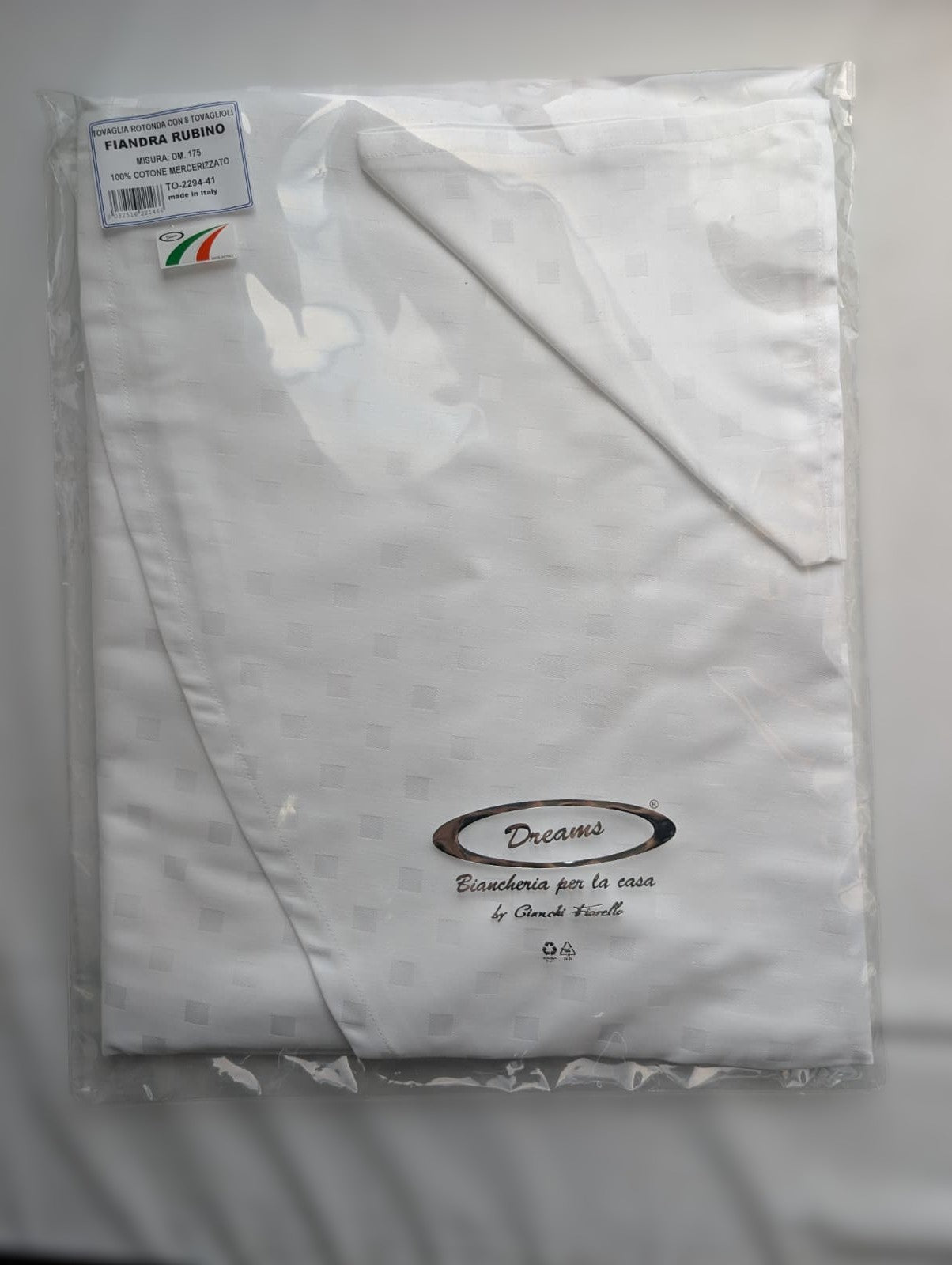 Tovaglia Rotonda 175 cm Dreams Fiandra Rubino - In Pregiato 100% Cotone Mercerizzato con 8 Tovaglioli