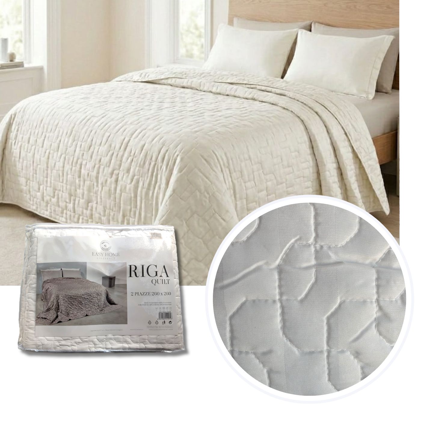 EasyHome Quilt "Riga" Trapuntino Matrimoniale 2 Piazze - 260x260 cm