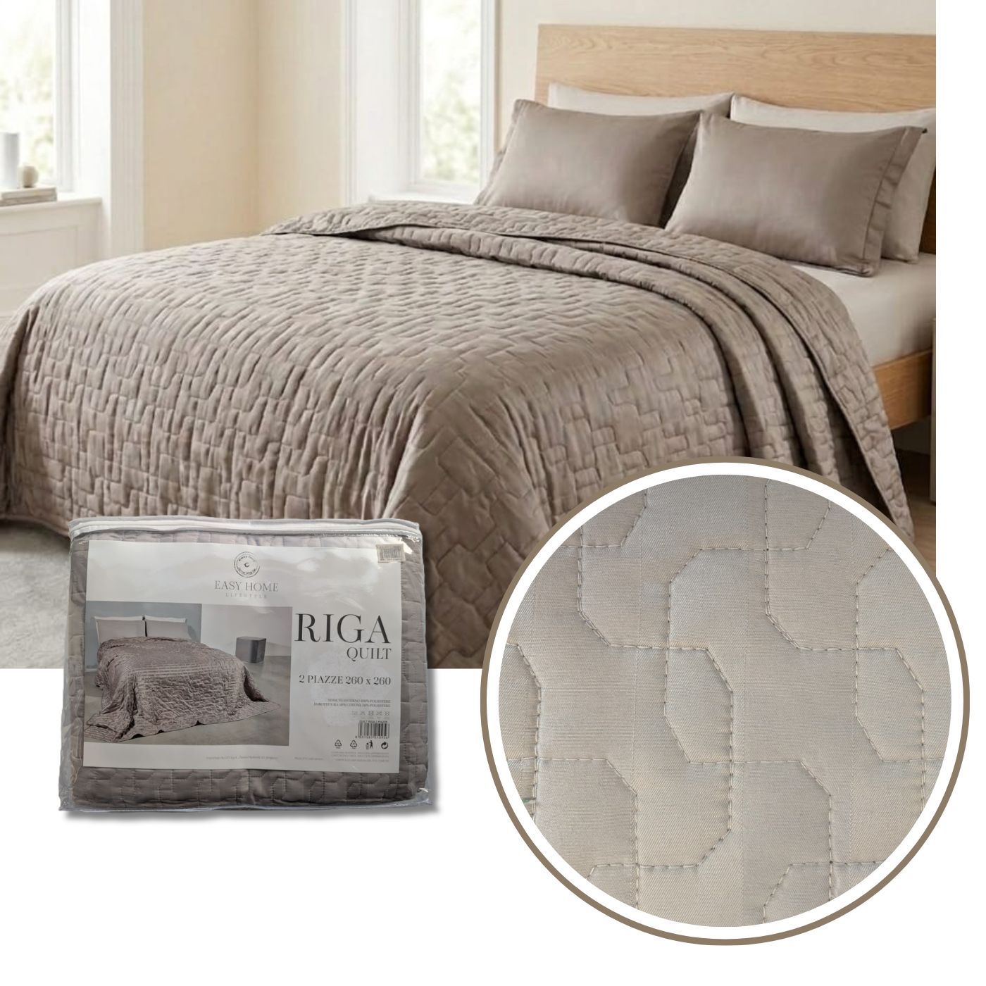 EasyHome Quilt "Riga" Trapuntino Matrimoniale 2 Piazze - 260x260 cm