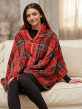 Easy Home Poncho Mantella Scotland Tartan Rosso con Bottoni - Plaid Indossabile