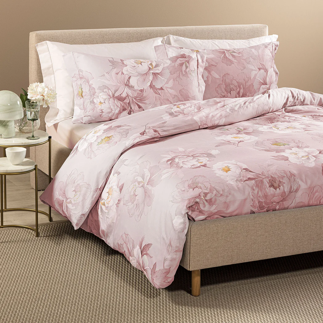 Eloise - Completo Copripiumino Matrimoniale - Raso di Cotone - Rosa - Caleffi