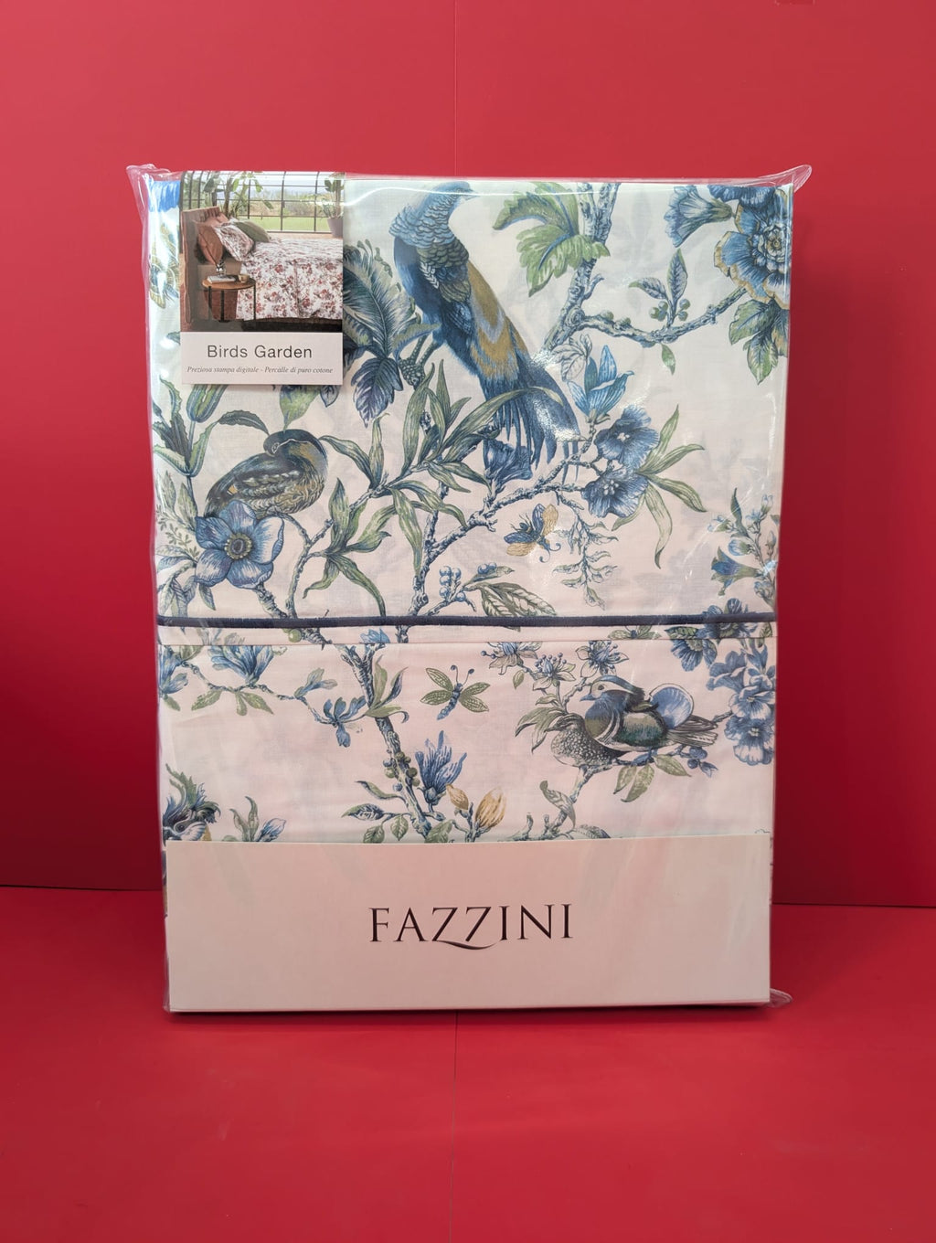 Completo Lenzuolo Effetto Copriletto Fazzini Birds Garden Matrimoniale in Percalle di Cotone