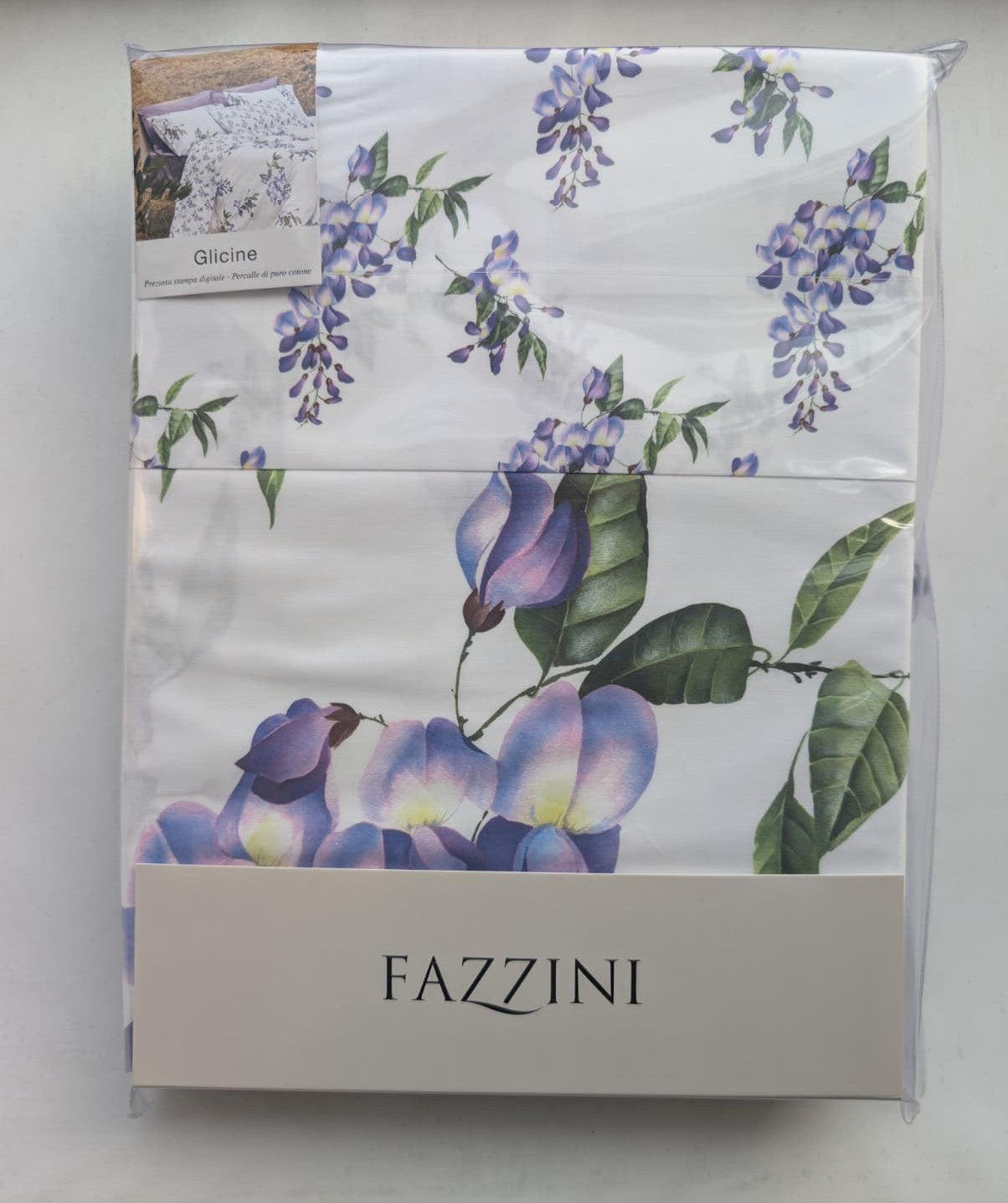 Completo Lenzuolo Effetto Copriletto Fazzini "Glicine" - Percalle di Puro Cotone - Matrimoniale