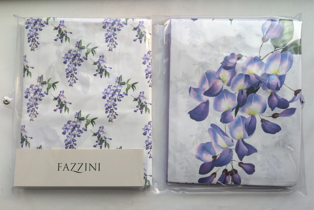 Completo Lenzuolo Effetto Copriletto Fazzini "Glicine" - Percalle di Puro Cotone - Matrimoniale