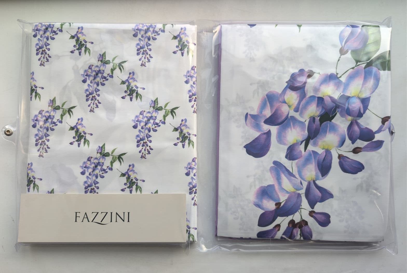 Completo Lenzuolo Effetto Copriletto Fazzini "Glicine" - Percalle di Puro Cotone - Matrimoniale