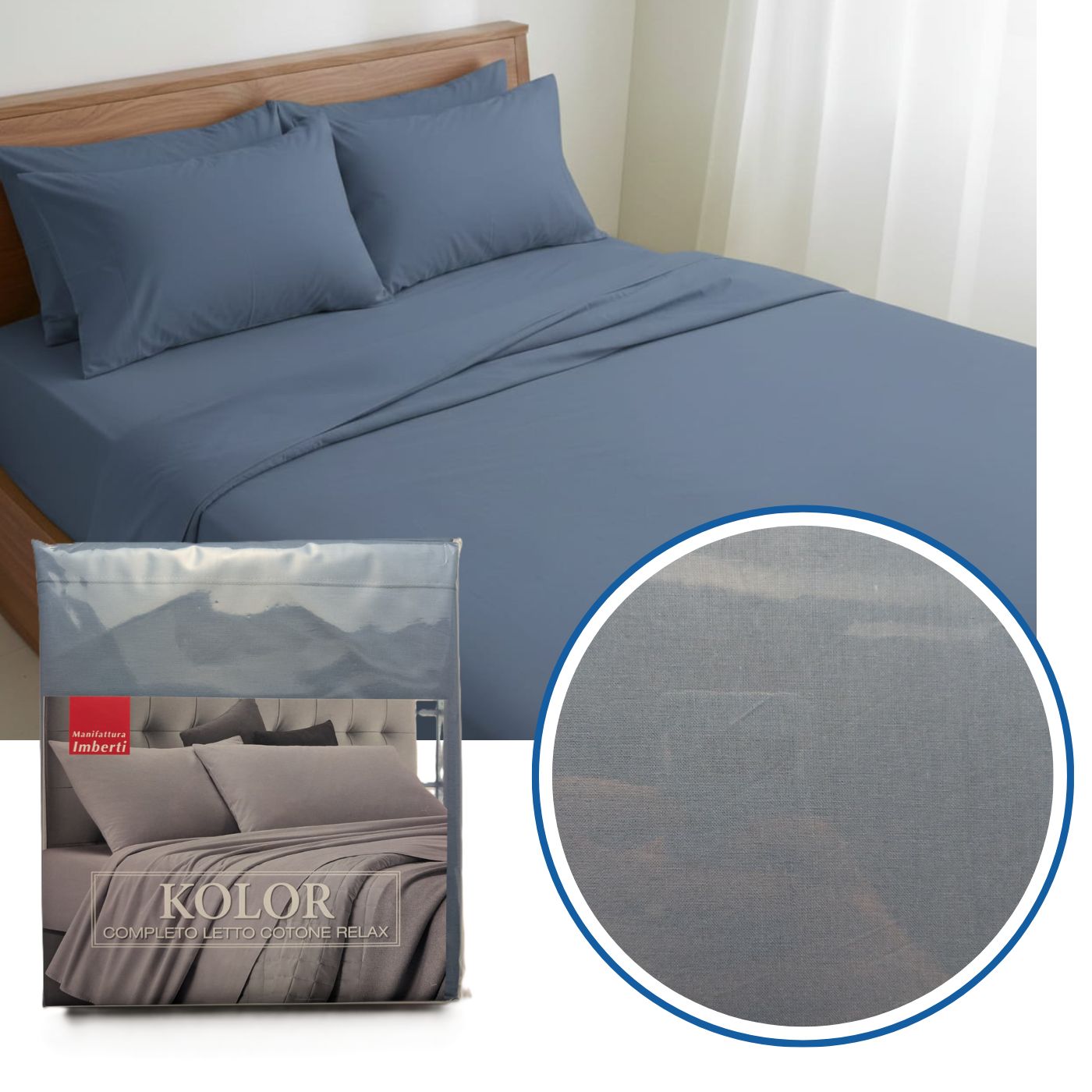 Completo Letto Tinta Unita "Kolor" Cotone Relax - Manifattura Imberti