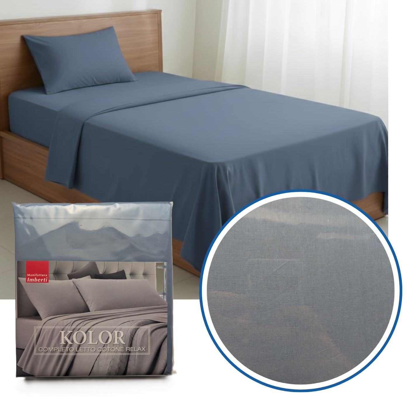Completo Letto Tinta Unita "Kolor" Cotone Relax - Manifattura Imberti