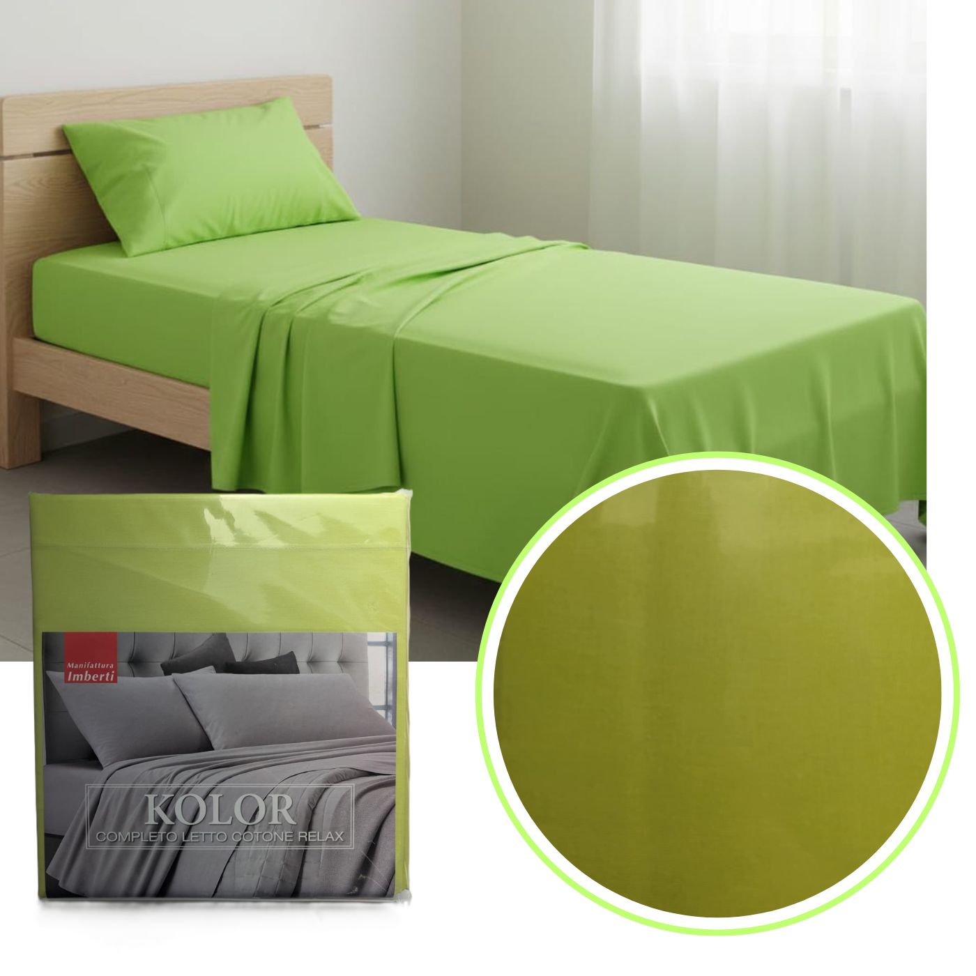 Completo Letto Tinta Unita "Kolor" Cotone Relax - Manifattura Imberti