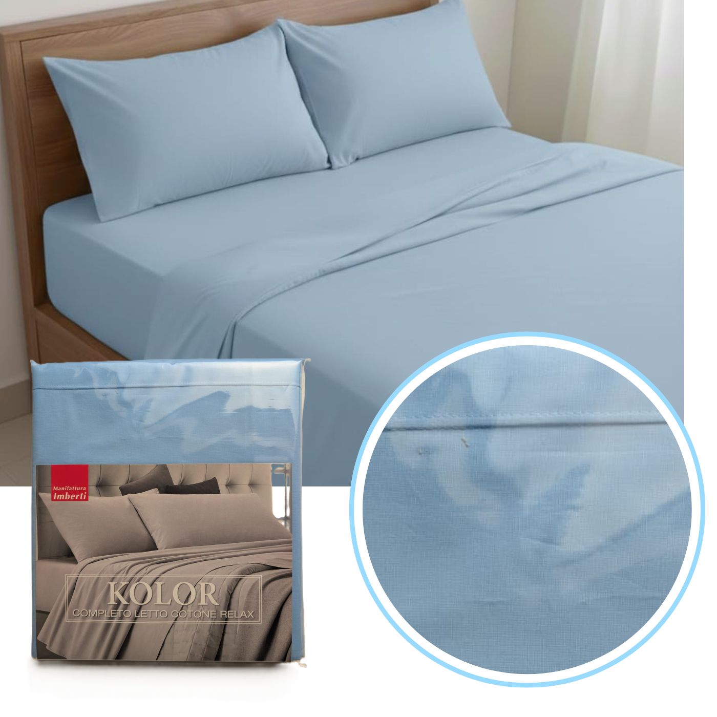 Completo Letto Tinta Unita "Kolor" Cotone Relax - Manifattura Imberti