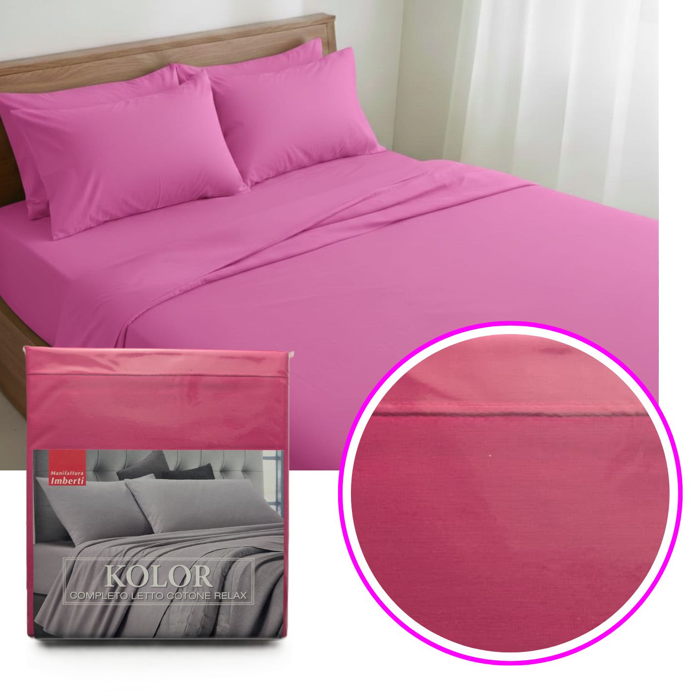 Completo Letto Tinta Unita "Kolor" Cotone Relax - Manifattura Imberti