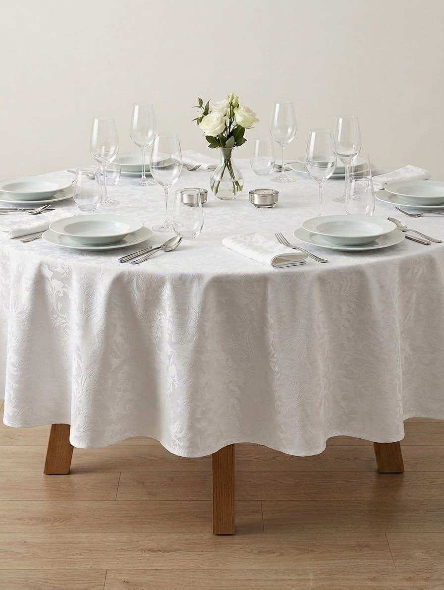 Tovaglia Rotonda 180 cm Melangio Londra - In Pregiata Fiandra Jacquard con 8 Tovaglioli