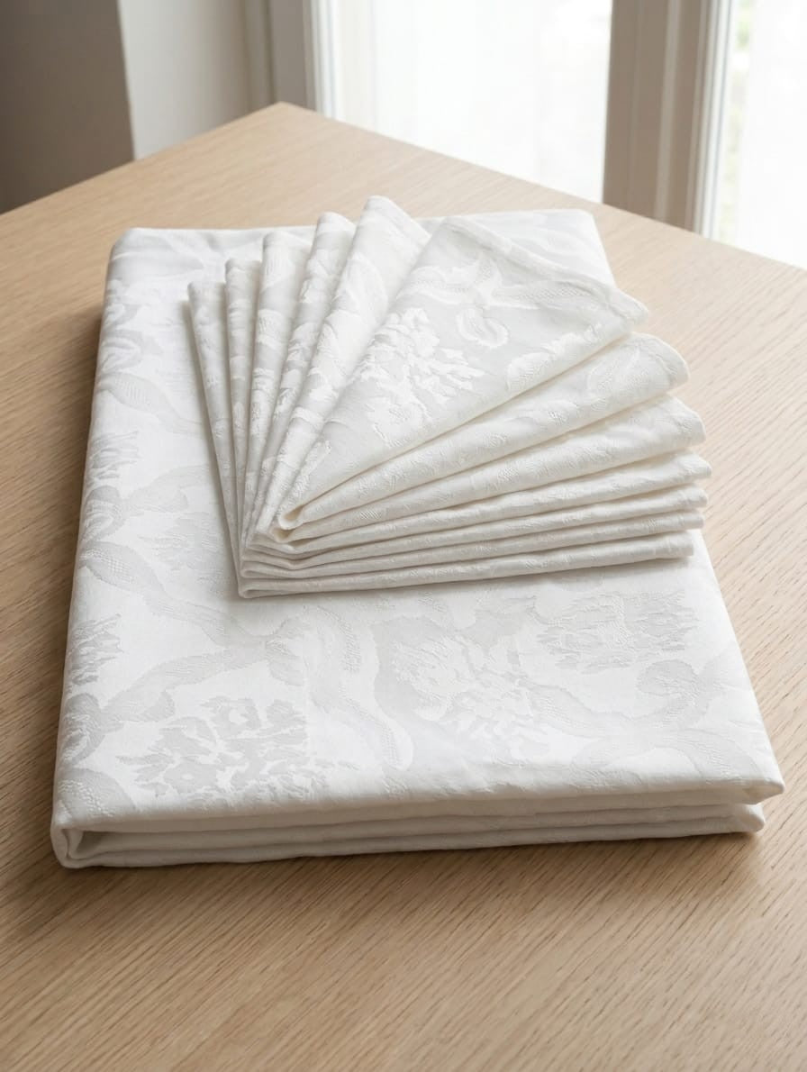 Tovaglia Rotonda 180 cm Melangio Londra - In Pregiata Fiandra Jacquard con 8 Tovaglioli
