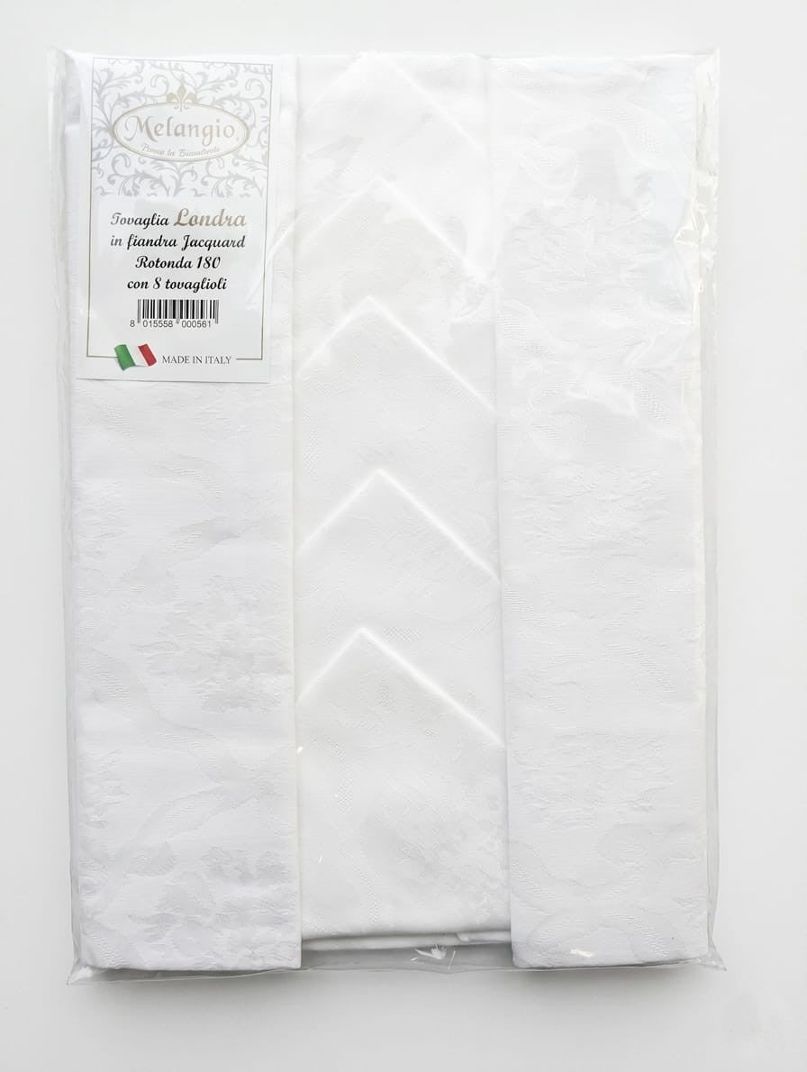 Tovaglia Rotonda 180 cm Melangio Londra - In Pregiata Fiandra Jacquard con 8 Tovaglioli