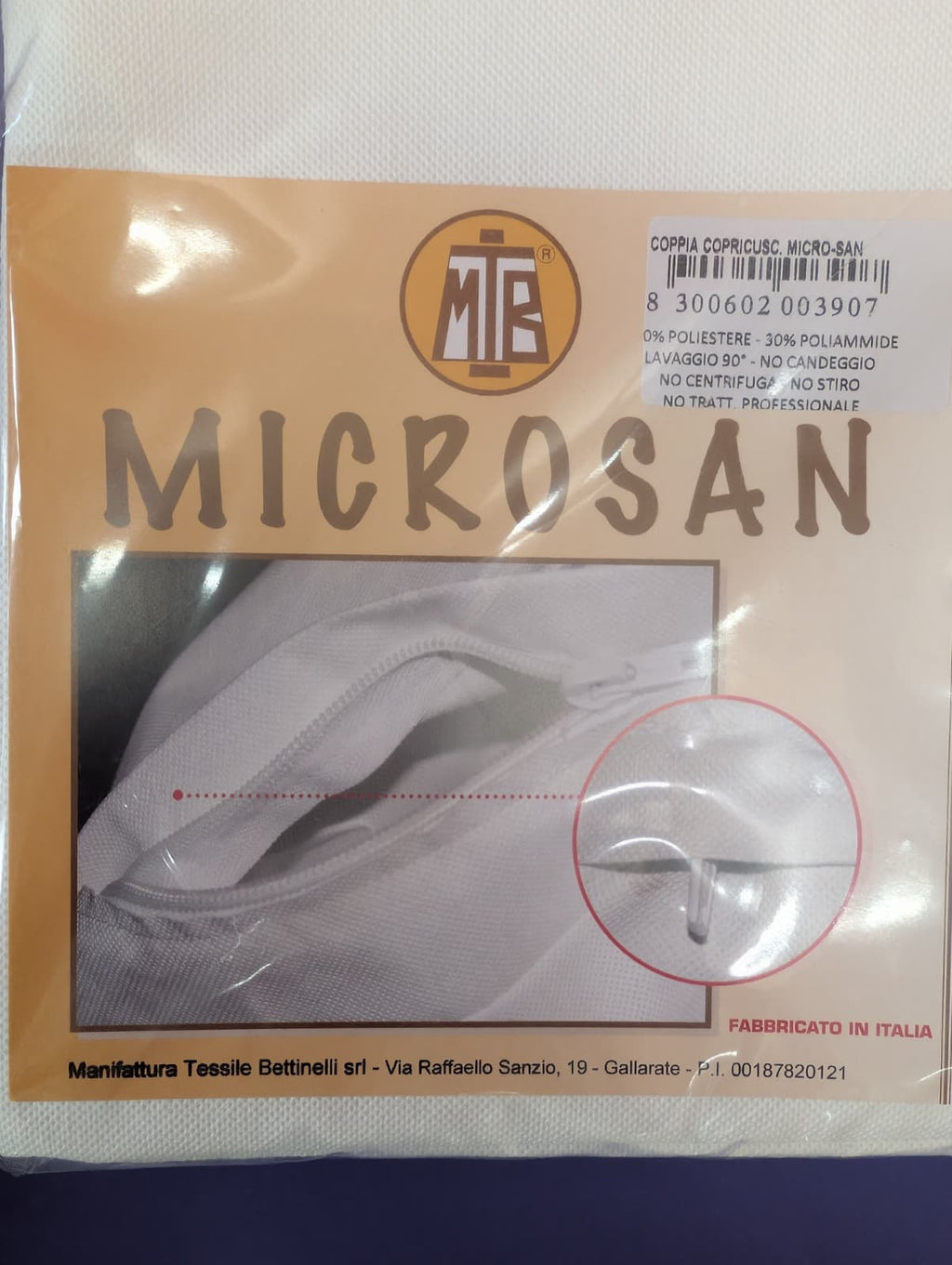 Coppia Copriguanciale Antiacaro Bettinelli Microsan in Evolon con Zip - Made in Italy