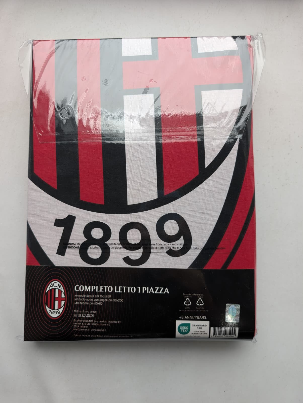 Completo Lenzuola AC Milan Official Product - Hermet - Letto Singolo 1 Piazza
