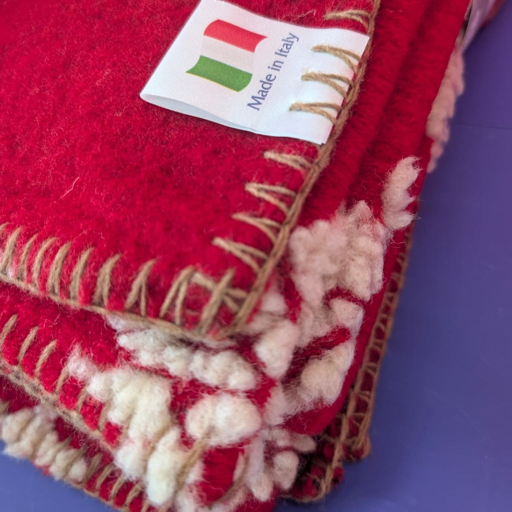Plaid in Lana Cotta Paradiso Cervo e Stelle Alpine 150x170 cm - Made in Italy