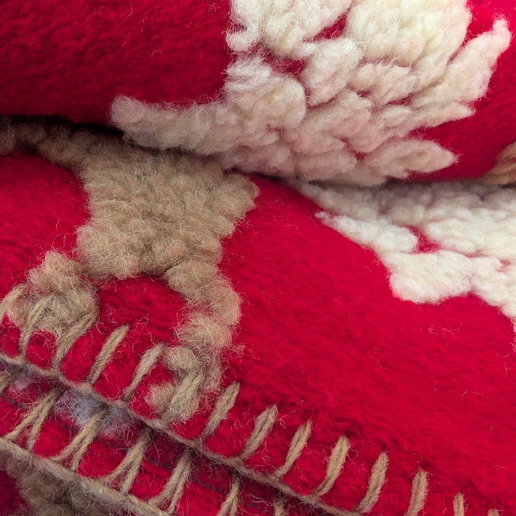 Plaid in Lana Cotta Paradiso Cervo e Stelle Alpine 150x170 cm - Made in Italy